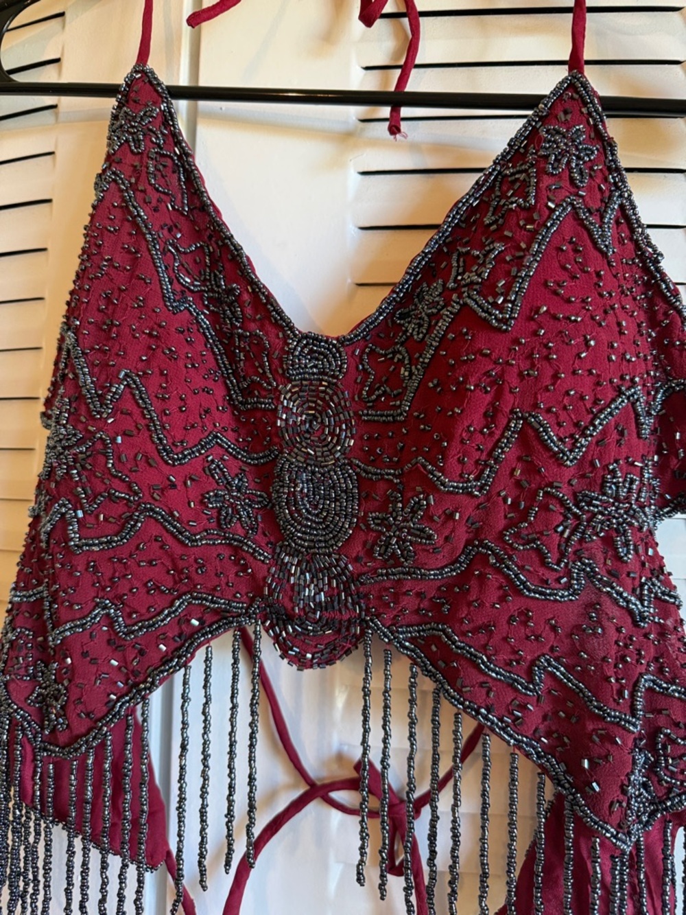 Vintage Red Beaded Halter Bandeau with Navy Beadwork - Picture 8 of 8